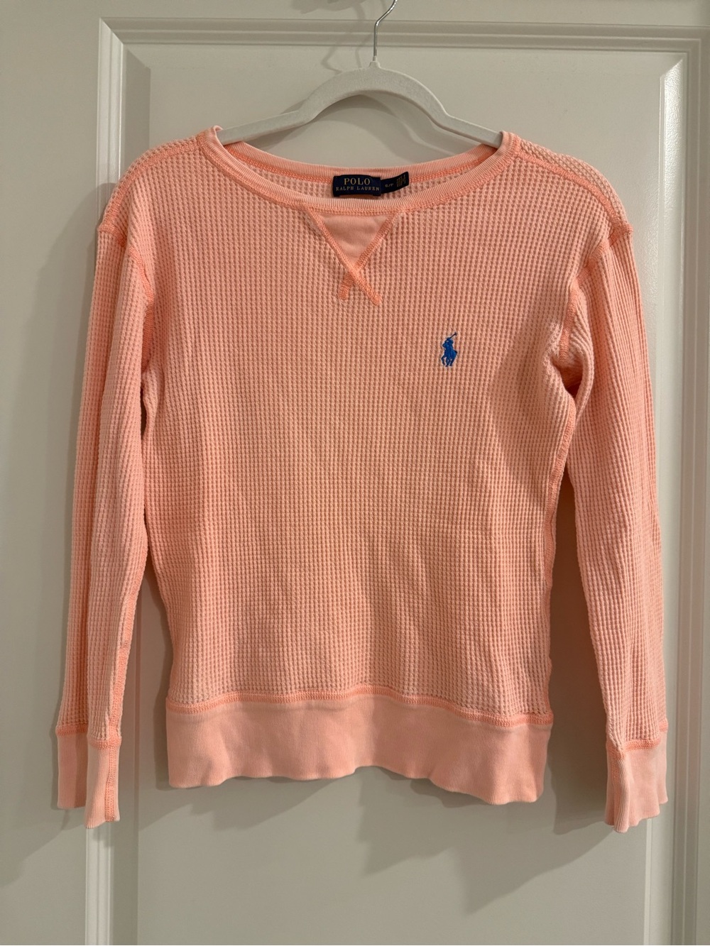 Polo Ralph Lauren Peach Waffle-Knit Long Sleeve Tee with Blue Pony